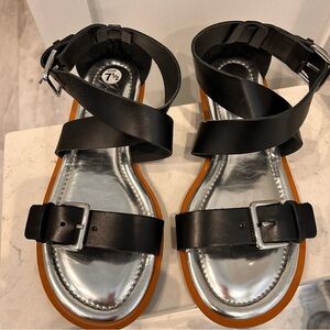 J. Crew Sz 7 1/2 Sorrento black sandal made-in-Italy cross-strap sandals leather